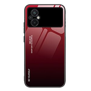 Θήκη Xiaomi Poco M5 OEM Gradient Color Laser Carving Tempered Glass Πλάτη TPU μαύρο / κόκκινο