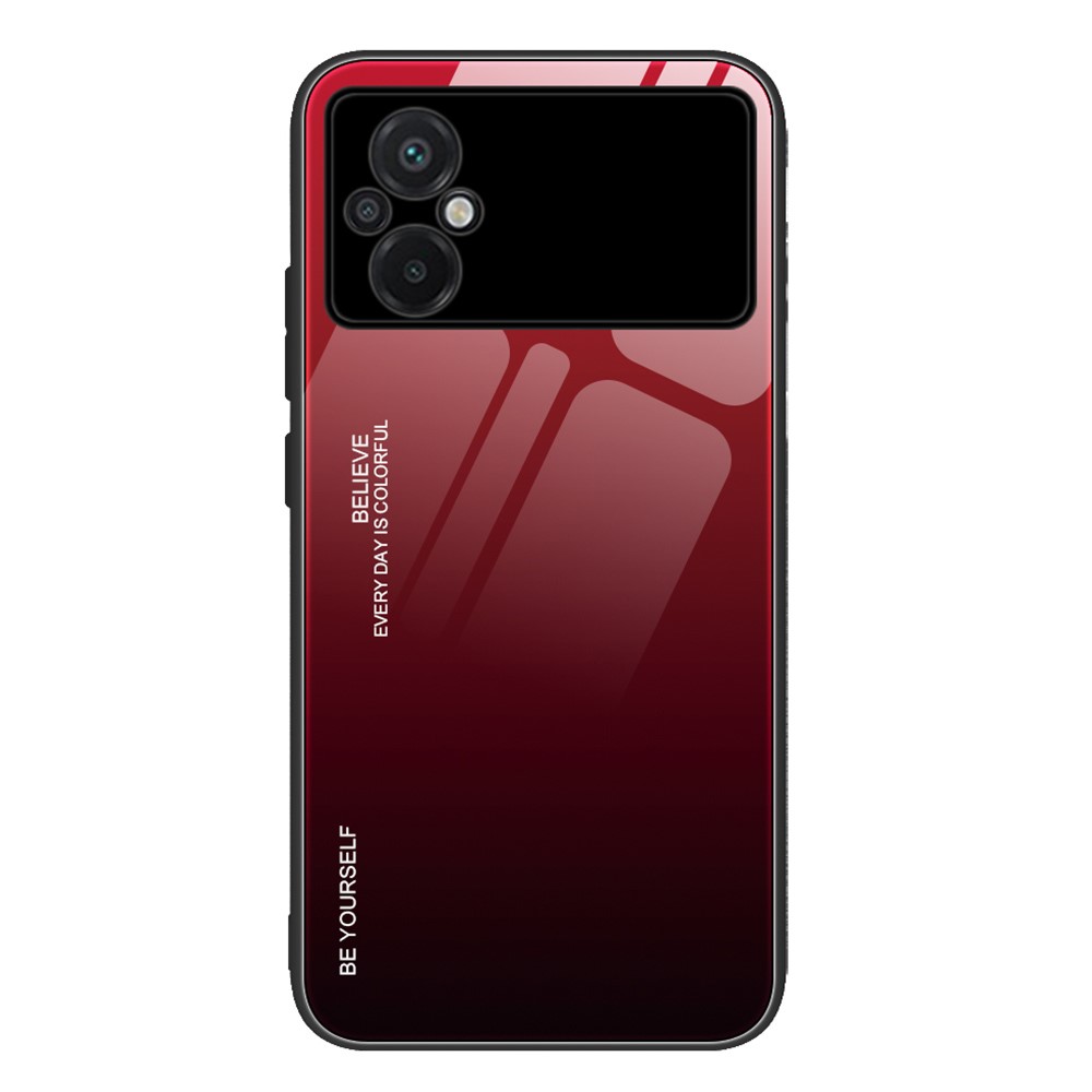 Θήκη Xiaomi Poco M5 OEM Gradient Color Laser Carving Tempered Glass Πλάτη TPU μαύρο / κόκκινο