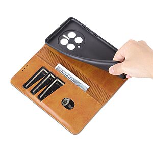 Θήκη Huawei Mate 50 Pro AZNS Litchi Retro V4 Texture Leather με βάση στήριξης, υποδοχές καρτών και μαγνητικό κούμπωμα καφέ - Image 5