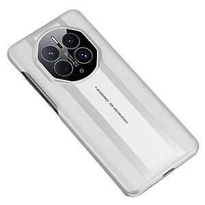 Θήκη Huawei Mate 50 Pro Mad Mask Leather Texture Series Πλάτη Shock-Proof από αυθεντικό δέρμα και TPU λευκό