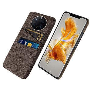 Θήκη Huawei Mate 50 Pro OEM Πλάτη υφασμάτινη με υποδοχές καρτών και αντικραδασμικό Premium TPU καφέ