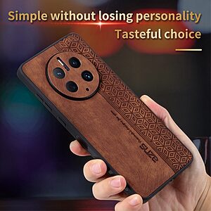 Θήκη Huawei Mate 50 Pro AZNS Imprinted Series Πλάτη με ανάγλυφη επιφάνεια από συνθετικό δέρμα και TPU καφέ - Image 5