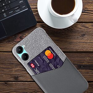 Θήκη Realme C33 OEM Πλάτη υφασμάτινη με υποδοχές καρτών και αντικραδασμικό Premium TPU γκρι - Image 4