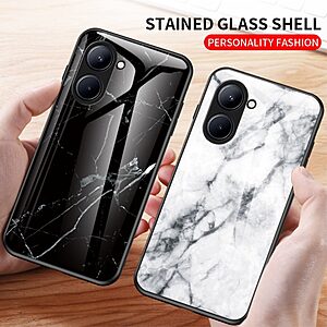 Θήκη Realme C33 OEM σχέδιο Marble με Πλάτη Tempered Glass TPU μαύρο - Image 3