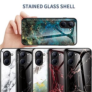 Θήκη Realme C33 OEM σχέδιο Marble με Πλάτη Tempered Glass TPU μαύρο - Image 4