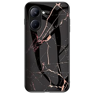 Θήκη Realme C33 OEM σχέδιο Marble με Πλάτη Tempered Glass TPU μαύρο / χρυσό