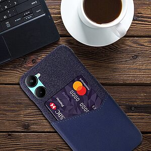 Θήκη Realme C33 OEM Πλάτη υφασμάτινη με υποδοχές καρτών και αντικραδασμικό Premium TPU μπλε - Image 4