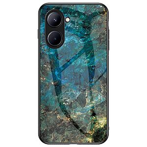 Θήκη Realme C33 OEM σχέδιο Marble με Πλάτη Tempered Glass TPU σμαραγδί