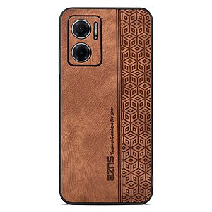 Θήκη Xiaomi Redmi 10 5G AZNS Imprinted Series Πλάτη με ανάγλυφη επιφάνεια από συνθετικό δέρμα και TPU καφέ