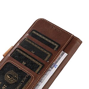 Θήκη Huawei Nova Y61 Mad Mask Leather Wallet Strong Golden Clasp με βάση στήριξης, υποδοχές καρτών και μαγνητικό κούμπωμα καφέ σκούρο - Image 4