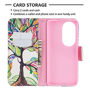 Θήκη Huawei P50 Pro OEM Colorized Tree με βάση στήριξης, υποδοχές καρτών και μαγνητικό κούμπωμα Flip Wallet από συνθετικό δέρμα και TPU - Image 5