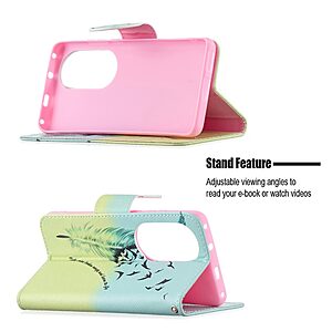 Θήκη Huawei P50 Pro OEM Feather & Birds με βάση στήριξης, υποδοχές καρτών και μαγνητικό κούμπωμα Flip Wallet από συνθετικό δέρμα και TPU - Image 4