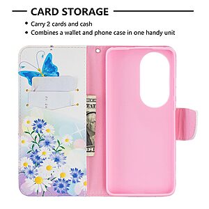 Θήκη Huawei P50 Pro OEM Blue Butterfly & Flowers με βάση στήριξης, υποδοχές καρτών και μαγνητικό κούμπωμα Flip Wallet από συνθετικό δέρμα και TPU - Image 5
