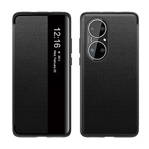 Θήκη Huawei P50 Pro OEM Half Mirror View Stand Cover v4 με μαγνητικό κούμπωμα από συνθετικό δέρμα μαύρο