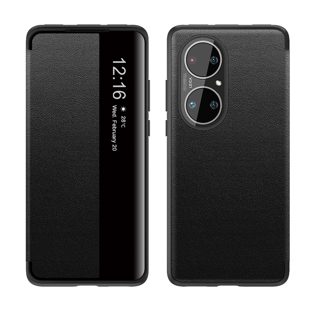 Θήκη Huawei P50 Pro OEM Half Mirror View Stand Cover v4 με μαγνητικό κούμπωμα από συνθετικό δέρμα μαύρο