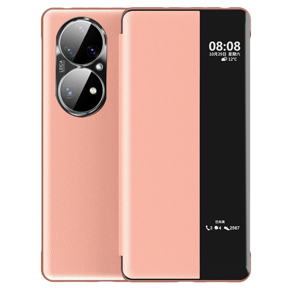 Θήκη Huawei P50 Pro OEM Half Mirror View Stand Cover v5 με μαγνητικό κούμπωμα από συνθετικό δέρμα ροζ χρυσό Θήκη Huawei P50 Pro OEM Half Mirror View Stand Cover v5 με μαγνητικό κούμπωμα από συνθετικό δέρμα ροζ χρυσό