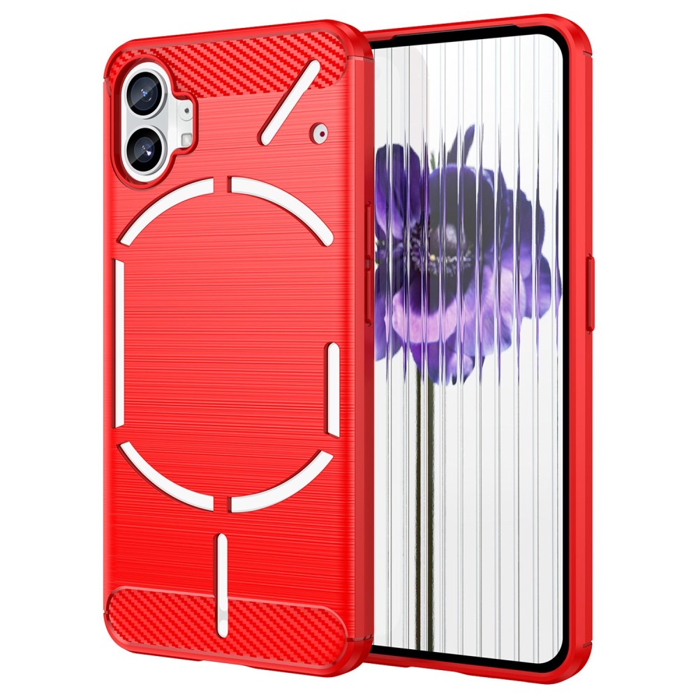 Θήκη Nothing Phone (1) Mad Mask Brushed TPU Carbon Πλάτη κόκκινο ανοιχτό