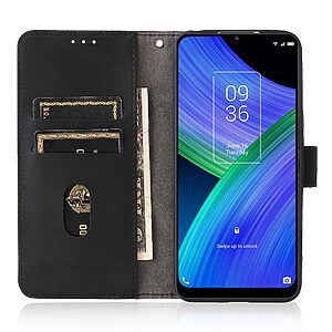 Θήκη TCL 20R 5G OEM Leather Skin touch Feeling v2 με βάση στήριξης, υποδοχές καρτών και μαγνητικό κούμπωμα μαύρο - Image 5