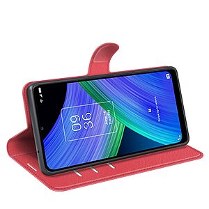 Θήκη TCL 405 / 406 / 408 OEM Litchi SkinLeather με βάση στήριξης, υποδοχές καρτών και μαγνητικό κούμπωμα κόκκινο - Image 5