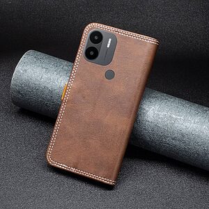 Θήκη Xiaomi Redmi A1+ BINFEN COLOR Leather Wallet Double Stitching Lines με βάση στήριξης, υποδοχές καρτών και μαγνητικό κούμπωμα καφέ - Image 5