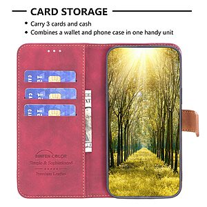 Θήκη Xiaomi Redmi A1+ BINFEN COLOR Leather Wallet Double Stitching Lines v2 με βάση στήριξης, υποδοχές καρτών και μαγνητικό κούμπωμα κόκκινο - Image 3