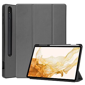 Θήκη Tri-Fold Flip Cover για Galaxy Tab S7 Plus / S8 Plus / S7 FE 12.4" με ειδική θέση για πενάκι και διπλή ενισχυμένη πλάτη σε χρώμα γκρι