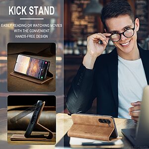 Θήκη Samsung Galaxy S23 CaseMe Retro Business Πορτοφόλι με βάση στήριξης, υποδοχές καρτών και μαγνητικό κούμπωμα από συνθετικό δέρμα και TPU καφέ - Image 5