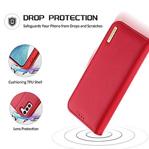 Θήκη Samsung Galaxy S23 Plus Dux Ducis Hivo Series με RFID Blocking, βάση στήριξης, υποδοχές καρτών με μαγνητικό κλείσιμο Flip Wallet από αυθεντικό δέρμα και TPU κόκκινο - Image 4