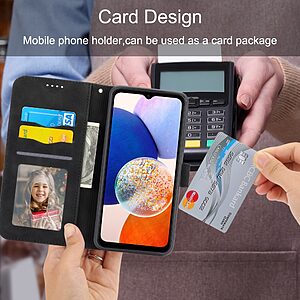 Θήκη Samsung Galaxy A14 4G / 5G DIERFENG DF 03 Foldable Series με βάση στήριξης, υποδοχή καρτών και μαγνητικό κούμπωμα Flip Wallet από συνθετικό δέρμα και εσωτερικό TPU μαύρο - Image 3