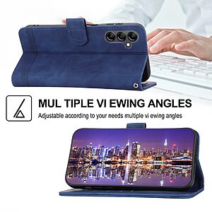 Θήκη Samsung Galaxy A14 4G / 5G DIERFENG DF 03 Foldable Series με βάση στήριξης, υποδοχή καρτών και μαγνητικό κούμπωμα Flip Wallet από συνθετικό δέρμα και εσωτερικό TPU μπλε - Image 4