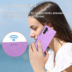 Θήκη Samsung Galaxy A14 4G / 5G DIERFENG DF 03 Foldable Series με βάση στήριξης, υποδοχή καρτών και μαγνητικό κούμπωμα Flip Wallet από συνθετικό δέρμα και εσωτερικό TPU μωβ - Image 5