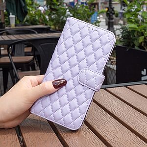 Θήκη Xiaomi Redmi Note 12 4G BINFEN Color Rhombus Pattern Series με βάση στήριξης, υποδοχές καρτών και μαγνητικό κούμπωμα μωβ - Image 4