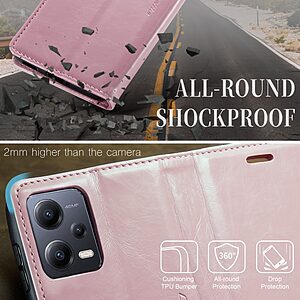 Θήκη Xiaomi Redmi Note 12 Pro+ CaseMe 003 Series Πορτοφόλι με βάση στήριξης, υποδοχές καρτών και μαγνητικό κούμπωμα από συνθετικό δέρμα και TPU ροζ - Image 4