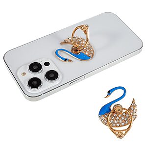 Δαχτυλίδι Κινητού με Λαμπερές Κρυστάλλινες Πέτρες και Σχέδιο Κύκνος - Μπλε Σκούρο