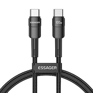 Καλώδιο Φόρτισης ESSAGER 2μ USB C PD 100W - Φόρτιση και Μετάδοση Δεδομένων 480Mbps - Μαύρο