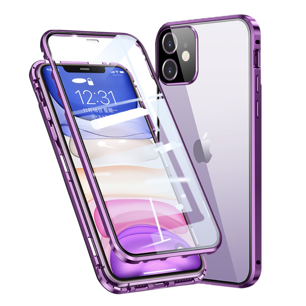 Θήκη iPhone 11 Mad Mask μεταλλική με εσωτερικό μαγνήτη V2 και ανθεκτικό Tempered Glass 360° διπλής όψης με Camera Protection Lips μωβ