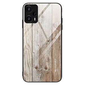 Θήκη Xiaomi Poco F5 5G Mad Mask Πλάτη από Tempered Glass με σχέδιο ξύλο TPU γκρι
