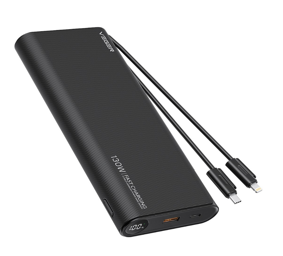 Power bank για laptop 130W VEGER TC130 25000mAh με ενσωματωμένα καλώδια Type-C και Lightning