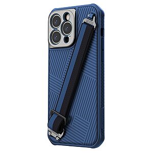 Θήκη iPhone 14 Pro Max NiLLkin Strap Case Series Πλάτη με Ειδική Λαβή για κράτημα από σκλήρό Premium TPU μπλε - Image 3