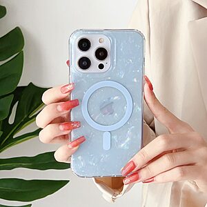 Θήκη iPhone 14 Pro Max OEM Shell Pattern Series συμβατό με Magsafe φορτιστή Transparent Πλάτη TPU γαλάζιο - Image 3