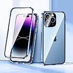 Θήκη iPhone 15 Pro Mad Mask μεταλλική με εσωτερικό μαγνήτη V2 και ανθεκτικό Tempered Glass 360° διπλής όψης με Camera Protection Lips μπλε - Image 2