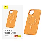 Θήκη iPhone 15 Plus BASEUS Fauxther Series Silicone Sockproof συμβατό με MagSafe φορτιστή Πλάτη TPU πορτοκαλί - Image 2