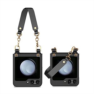 Θήκη Samsung Galaxy Z Flip5 5G GKK Full Premium Protection με προστασία οθόνης Tempered Glass και κορδονάκι για το χέρι από σκληρό πλαστικό μαύρο