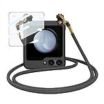 Θήκη Samsung Galaxy Z Flip5 5G GKK Full Premium Protection με προστασία οθόνης Tempered Glass και κορδονάκι για το λαιμό από σκληρό πλαστικό μαύρο