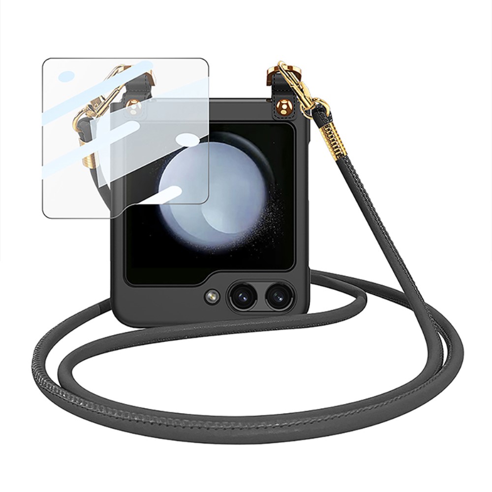 Θήκη Samsung Galaxy Z Flip5 5G GKK Full Premium Protection με προστασία οθόνης Tempered Glass και κορδονάκι για το λαιμό από σκληρό πλαστικό μαύρο Θήκη Samsung Galaxy Z Flip5 5G GKK Full Premium Protection με προστασία οθόνης Tempered Glass και κορδονάκι για το λαιμό από σκληρό πλαστικό μαύρο