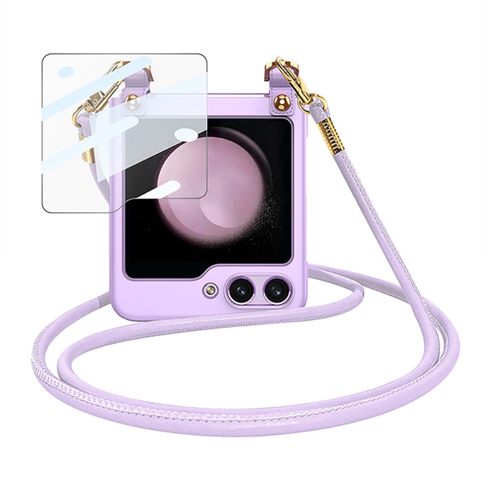 Θήκη Samsung Galaxy Z Flip5 5G GKK Full Premium Protection με προστασία οθόνης Tempered Glass και κορδονάκι για το λαιμό από σκληρό πλαστικό μωβ Θήκη Samsung Galaxy Z Flip5 5G GKK Full Premium Protection με προστασία οθόνης Tempered Glass και κορδονάκι για το λαιμό από σκληρό πλαστικό μωβ