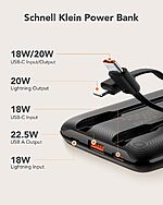 Power bank με ενσωματωμένα καλώδια compact σχεδιασμός 165g