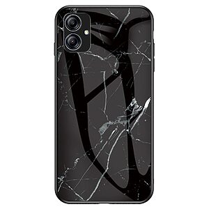 Θήκη Samsung Galaxy A04e / F04 OEM σχέδιο Marble με Πλάτη Tempered Glass TPU μαύρο