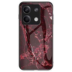 Θήκη Xiaomi Redmi Note 13 5G OEM σχέδιο Marble με Πλάτη Tempered Glass TPU κόκκινο