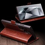 Θήκη Samsung Galaxy S24 Ultra 5G QIALINO book v3 με μαγνητικό κούμπωμα από Premium αυθεντικό δέρμα Genuine Cowhide καφέ - Image 5